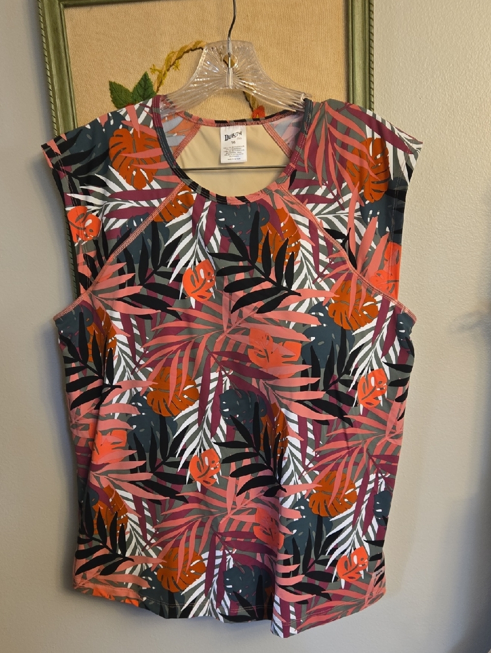Duluth Swim Top Tropical Leaf Print 18 Womens Padded Bra Swimsuit Top